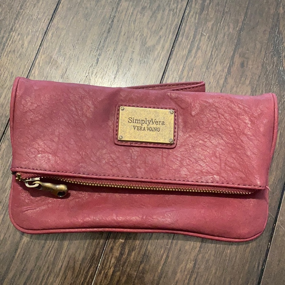 Simply Vera by Vera Wang Burgundy Clutch Gold Zipper Accents